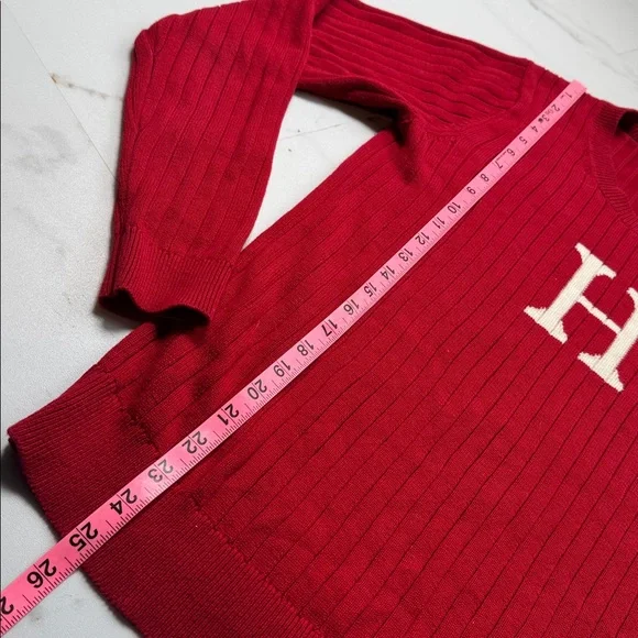 Tommy Hilfiger Vintage Y2K Womens L Sweater Ribbed H Logo Red Crew 90s Spellout - Picture 6 of 10